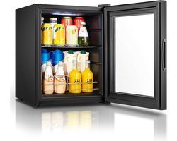 Heinrich's HKG3142 mini koelkast met glazen deur zwart 42 liter - glasdeur - doorzichtige deur - barkoelkast - vitrinekoelkast - bierkoelkast - kleine koelkast - minibar - modern - voor eten en drinken - drankenkoelkast - energielabel E - 43 decibel
