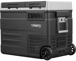 Steamy-E Dual Zone Roller Elektrische Compressor Koelbox Op Wielen - Dual Zone - 49 liter - 12V en 230V - voor auto en camping - Zwart