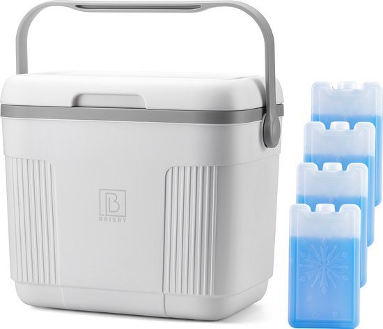 Brisby Grote Koelbox 22 Liter – Wit – Tot 40 uur isolatie – 4 koelelementen vergrendeld in deksel – Ideaal voor camping en dagje uit – Frigobox
