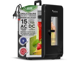 TurboTronic EC15 Mini Koelkast – 15L Koelen & Verwarmen – AC/DC 230V/12V – Zwarte Glazen Deur – Voor Auto, Kantoor, Camping & Thuis (Skincare, Medicijnen, Eten, Drinken
