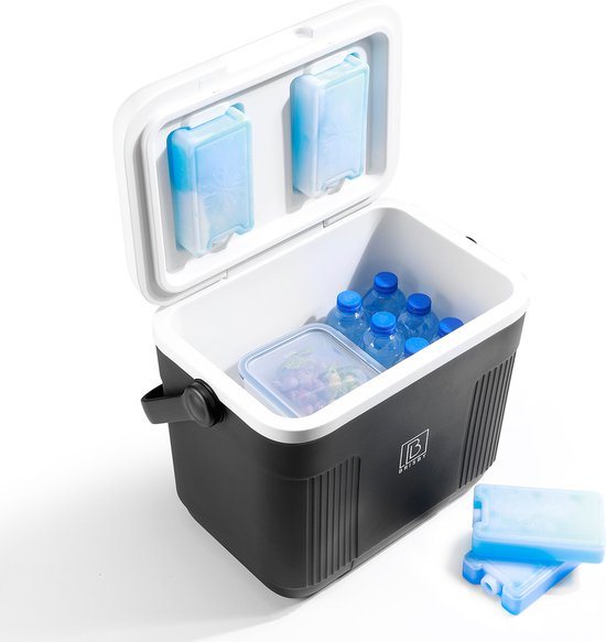 Brisby Grote Koelbox 22 Liter – Zwart – Tot 40 uur isolatie – 4 koelelementen vergrendeld in deksel – Ideaal voor camping en dagje uit – Frigobox