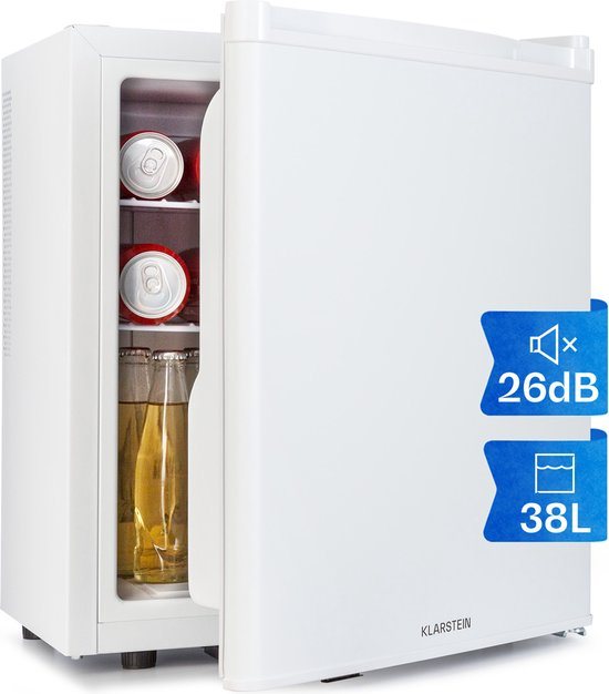 Klarstein mini-koelkast voor kamers, mini-koelkast voor drankjes, snacks & cosmetica, kleine minibar, koelkast klein & stil, flexibele schappen, kleine skincare koelkast 6-18°C, 38L