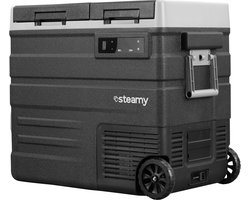 Steamy-E Dual Zone Roller Elektrische Compressor Koelbox Op Wielen - Dual Zone - 57 liter - 12V en 230V - voor auto en camping - Zwart