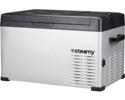 Steamy-E Single Zone Elektrische Compressor Koelbox - Single Zone - 27 liter - 12V en 230V - voor auto en camping - Zilver