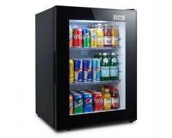 HCB® - Professionele Horeca Minibar koeling - 40L - Mini Koelkast met glazen deur - Kleine drankenkoelkast - D - Zwart - Flessenkoelkast - Bier koelkast - tafelmodel - 42.2x40x56.8 cm (DxBxH) - 13 kg - Frigo - 9968