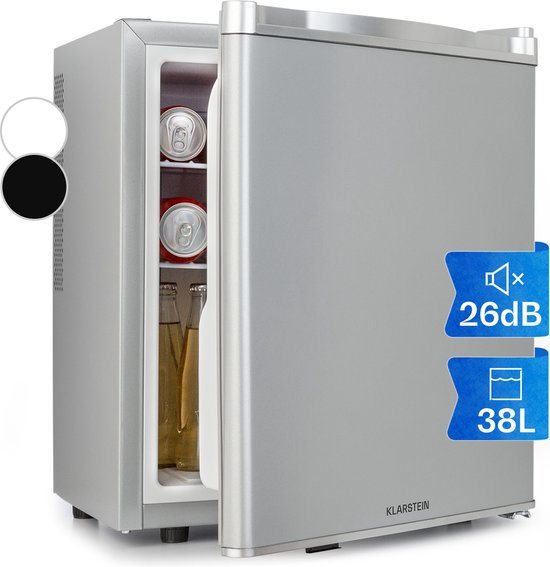 Klarstein mini-koelkast voor kamers, mini-koelkast voor drankjes, snacks & cosmetica, kleine minibar, koelkast klein & stil, flexibele schappen, kleine skincare koelkast 6-18°C, 38L
