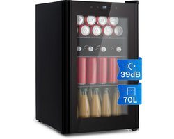 Klarstein Mini koelkast - Glazen deur - LED Verlichting - 3 Planken - 70 liter - Binnen/Buiten - 0-10°C - Zwart